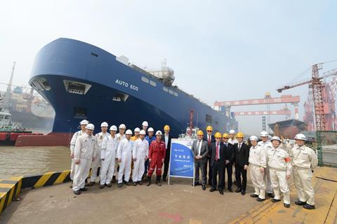 The LNG-fuelled pure car/truck carrier  'TBN Auto Eco', owned by NYK Lines and Wallenius Lines joint venture United European Car Carriers, was launched in April